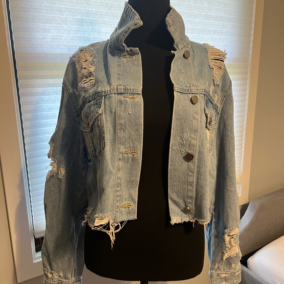 Just Black Light Blue Distressed Jean Jacket - Picture 1 of 5